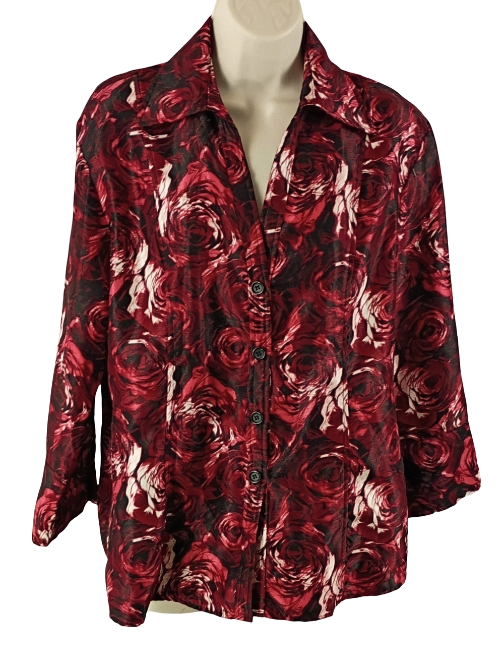 Harve Benard Red Rose-Print Button Front Blouse